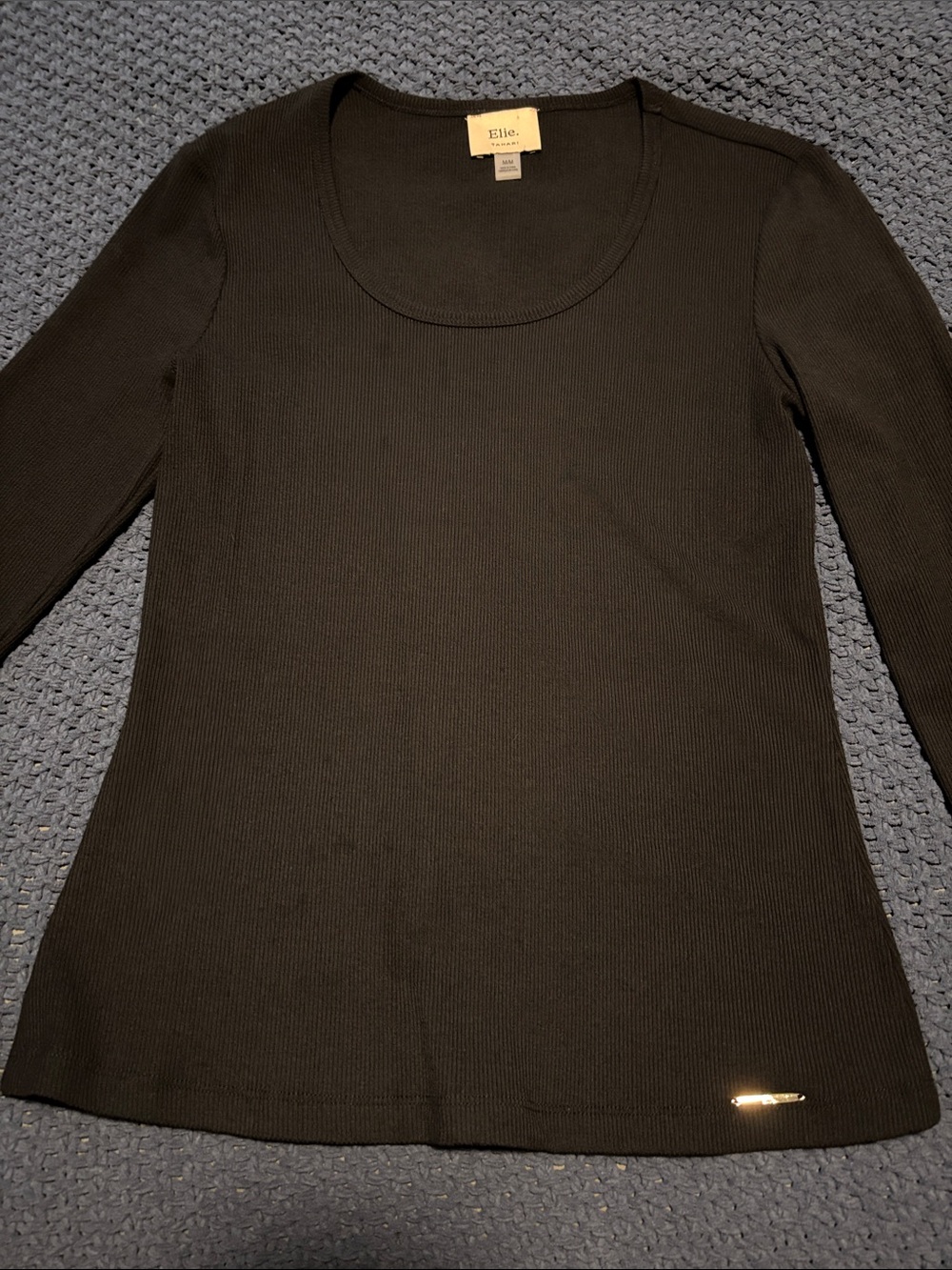 Ellie  3/4 Sleeve Ribbed Scoop Neck Top - Black